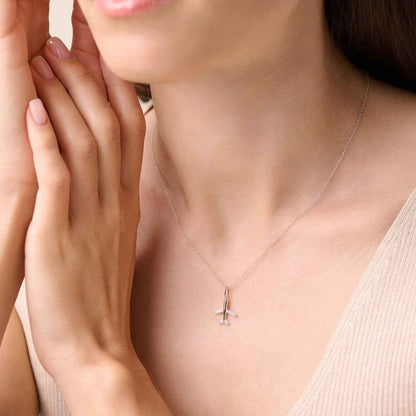 M by Monte Luna 1/10 ct. tw. Lab-Grown Diamond Airplane Pendant in Rhodium Plated Sterling Silver front view