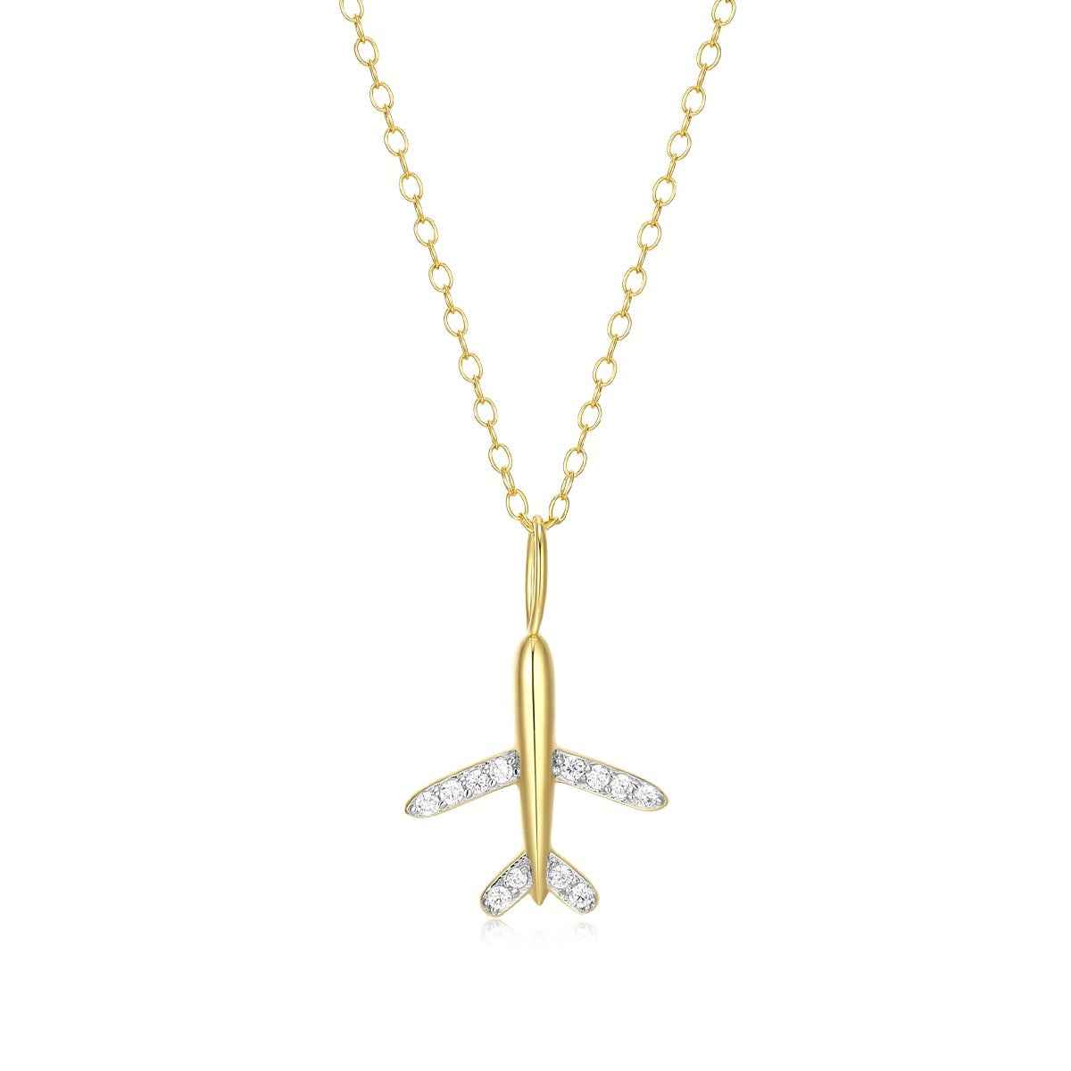 M by Monte Luna 1/10 ct. tw. Lab-Grown Diamond Airplane Pendant in 14K Yellow Gold Plated Sterling Silver