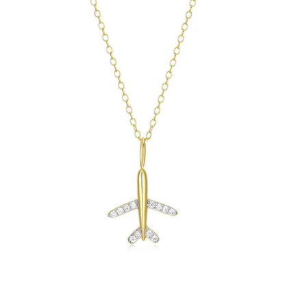 M by Monte Luna 1/10 ct. tw. Lab-Grown Diamond Airplane Pendant in 14K Yellow Gold Plated Sterling Silver