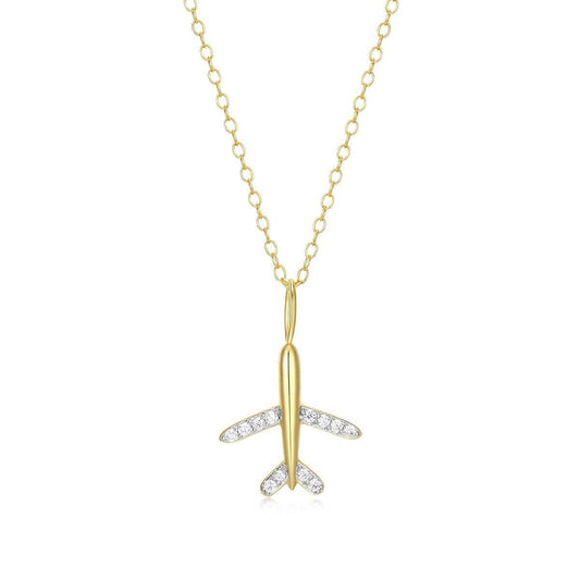 M by Monte Luna 1/10 ct. tw. Lab-Grown Diamond Airplane Pendant in 14K Yellow Gold Plated Sterling Silver