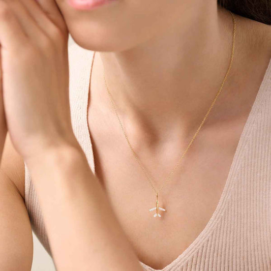 M by Monte Luna 1/10 ct. tw. Lab-Grown Diamond Airplane Pendant in 14K Yellow Gold Plated Sterling Silver front view