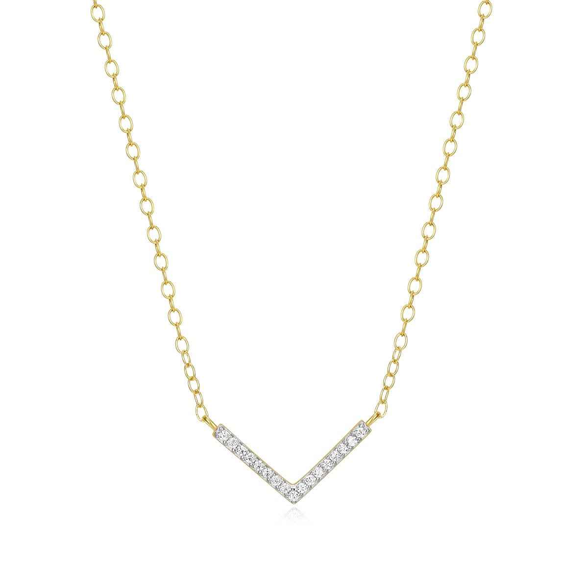 M by Monte Luna Lab-Grown Diamond Accent Chevron Necklace in 14K Yellow Gold Plated Sterling Silver