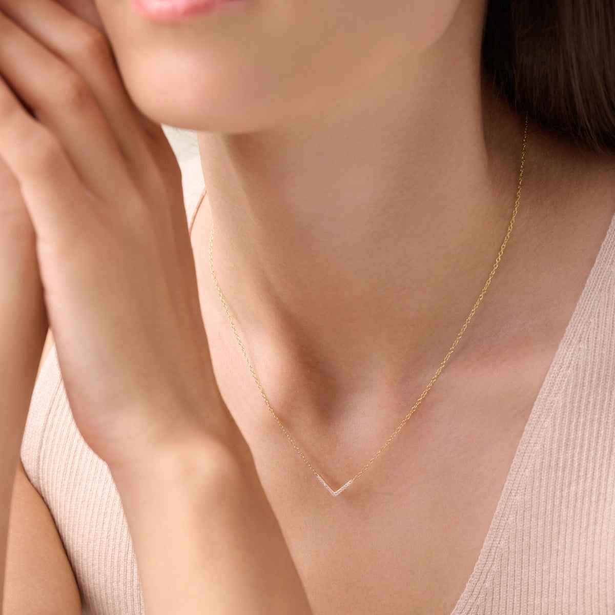 M by Monte Luna Lab-Grown Diamond Accent Chevron Necklace in 14K Yellow Gold Plated Sterling Silver front view