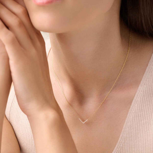 M by Monte Luna Lab-Grown Diamond Accent Chevron Necklace in 14K Yellow Gold Plated Sterling Silver front view