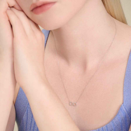 M by Monte Luna 1/10 ct. tw. Lab-Grown Diamond Infinity Necklace in Rhodium Plated Sterling Silver front view