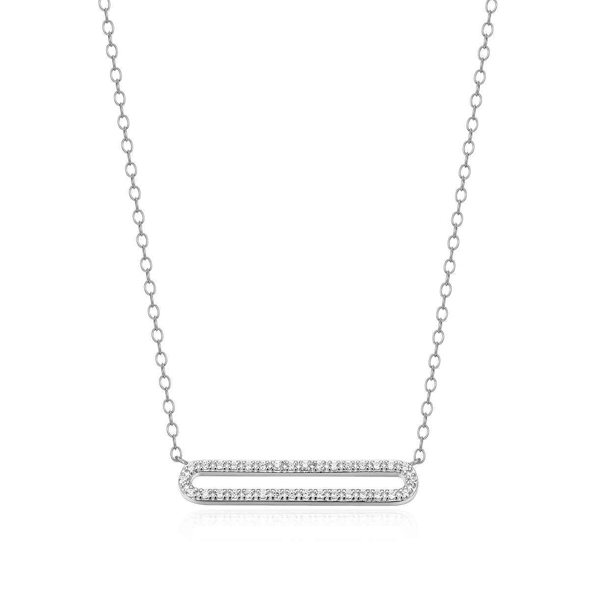 M by Monte Luna 1/10 ct. tw. Lab-Grown Diamond Pave Paperclip Necklace in Rhodium Plated Sterling Silver