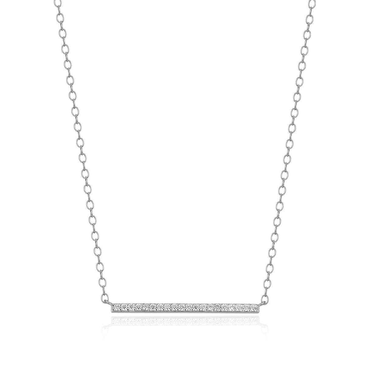 M by Monte Luna 1/10 ct. tw. Lab-Grown Diamond Pave Bar Necklace in Rhodium Plated Sterling Silver