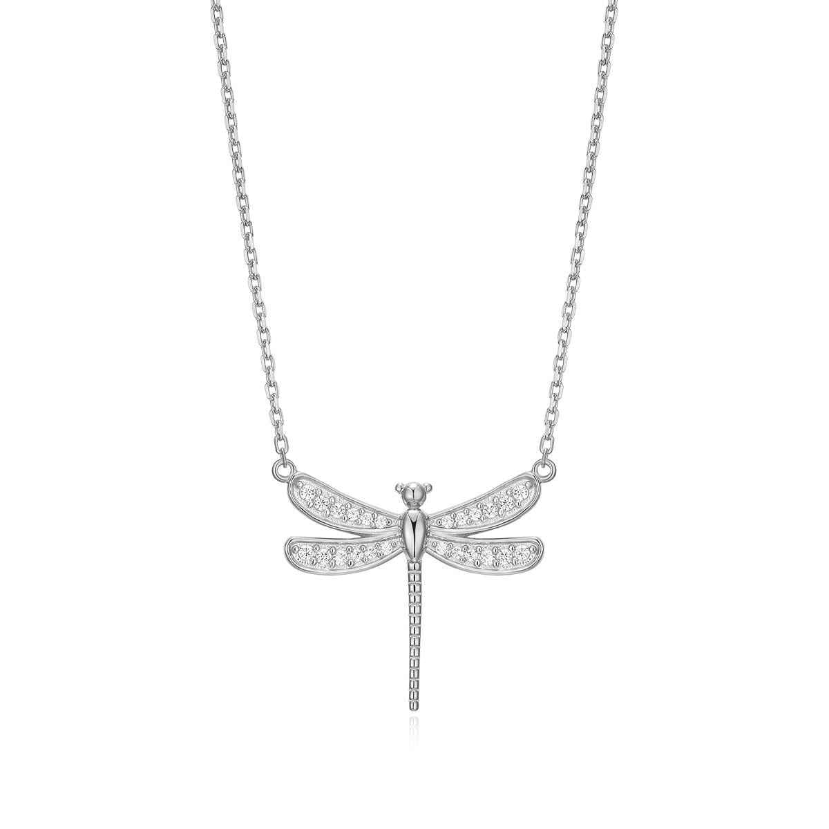 M by Monte Luna 1/8 ct. tw. Lab-Grown Diamond Dragonfly Necklace in Rhodium Plated Sterling Silver