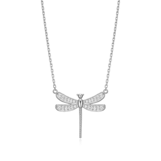 M by Monte Luna 1/8 ct. tw. Lab-Grown Diamond Dragonfly Necklace in Rhodium Plated Sterling Silver