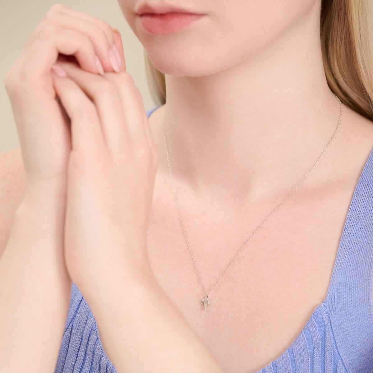 M by Monte Luna Lab-Grown Diamond Accent Aries Pendant in Rhodium Plated Sterling Silver front view