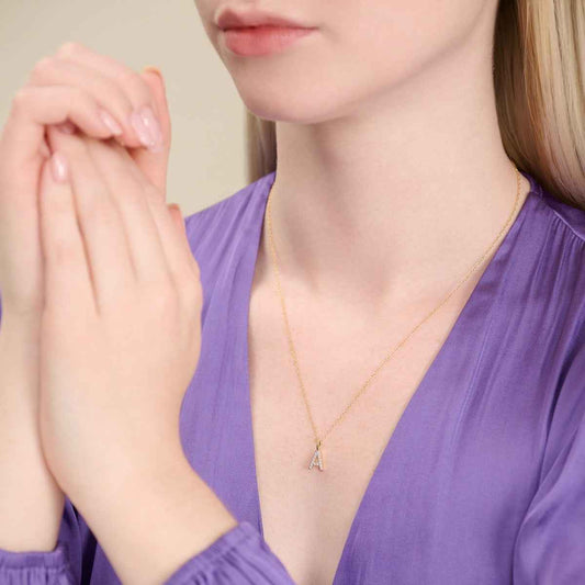 M by Monte Luna Lab-Grown Diamond Accent Initial A Pendant in 14K Yellow Gold Plated Sterling Silver front view