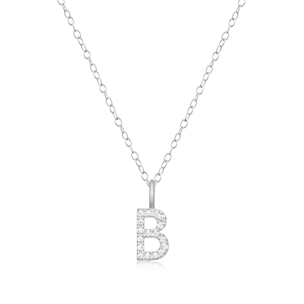 M by Monte Luna Lab-Grown Diamond Accent Initial B Pendant in Rhodium Plated Sterling Silver