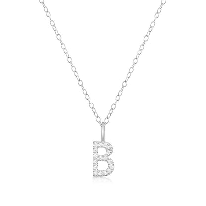 M by Monte Luna Lab-Grown Diamond Accent Initial B Pendant in Rhodium Plated Sterling Silver
