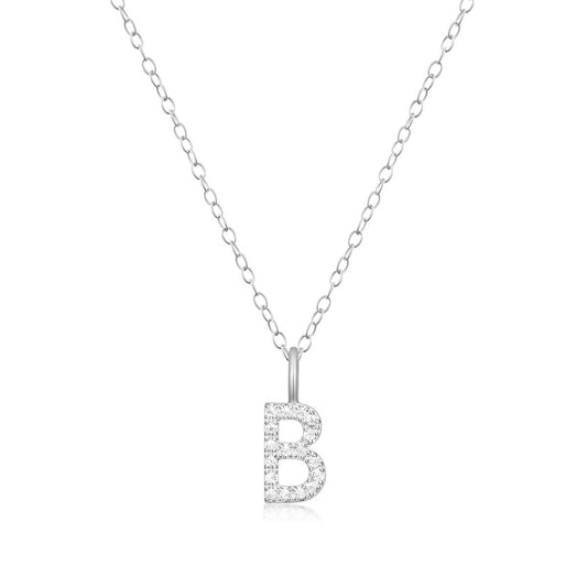 M by Monte Luna Lab-Grown Diamond Accent Initial B Pendant in Rhodium Plated Sterling Silver