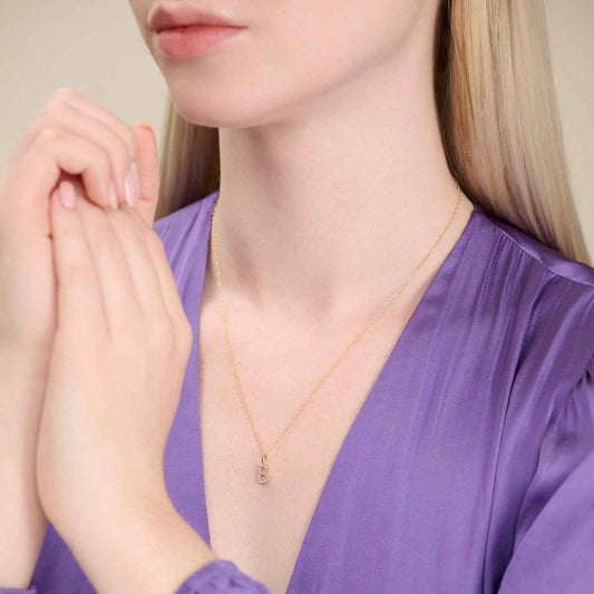 M by Monte Luna Lab-Grown Diamond Accent Initial B Pendant in 14K Yellow Gold Plated Sterling Silver front view