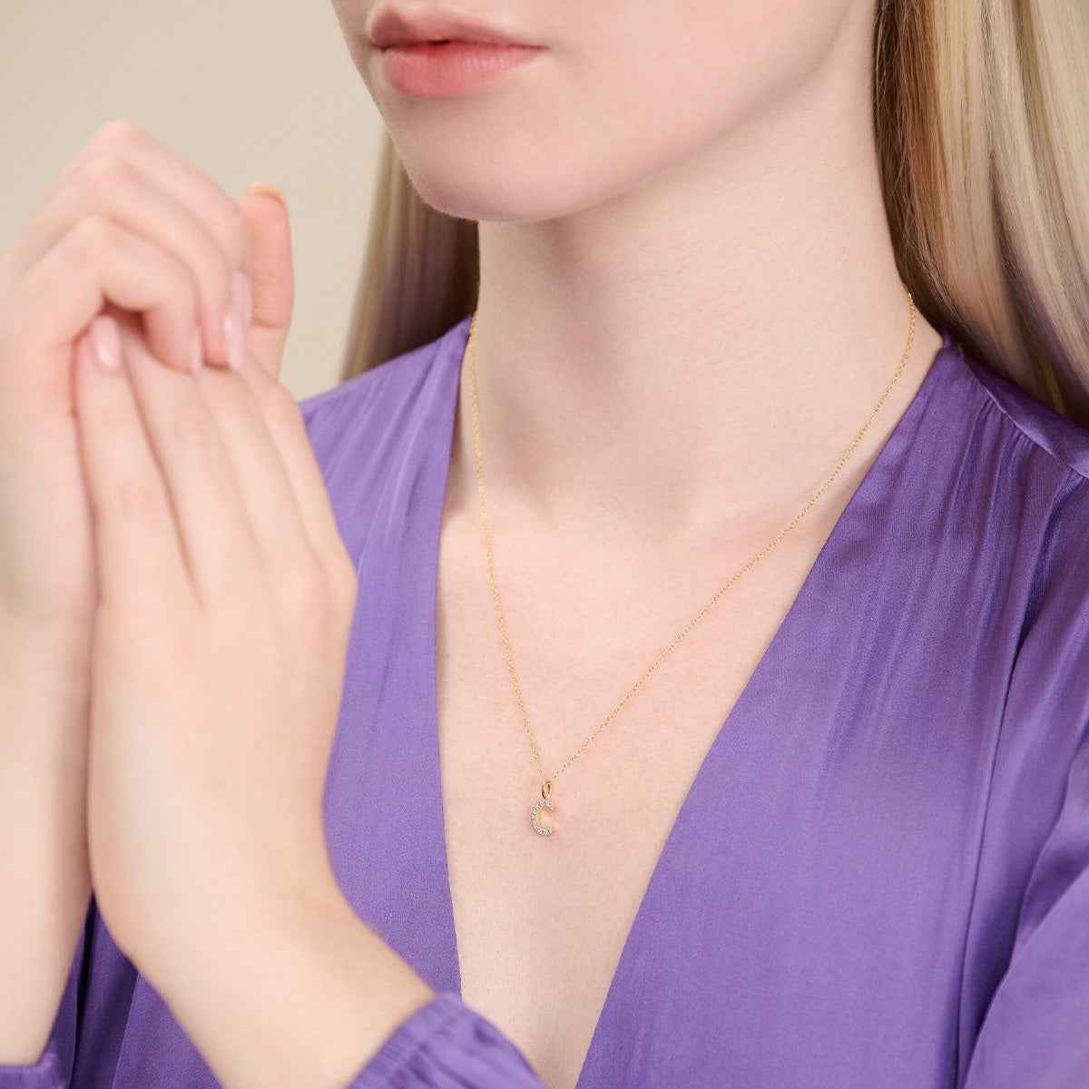 M by Monte Luna Lab-Grown Diamond Accent Initial C Pendant in 14K Yellow Gold Plated Sterling Silver front view