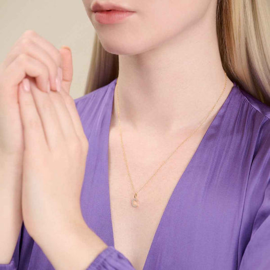 M by Monte Luna Lab-Grown Diamond Accent Initial C Pendant in 14K Yellow Gold Plated Sterling Silver front view