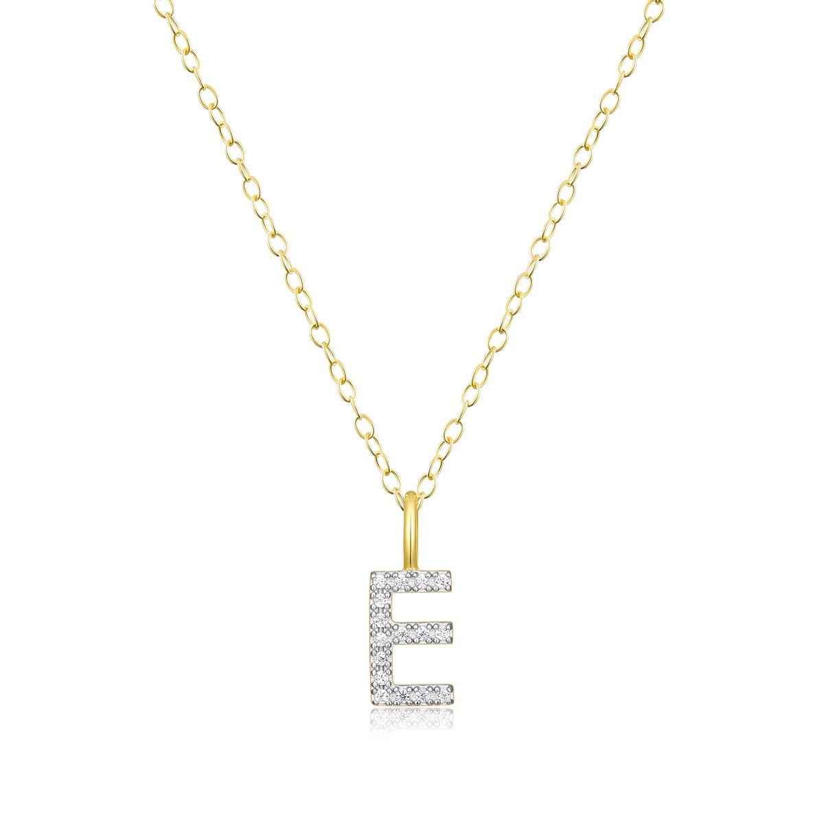 M by Monte Luna Lab-Grown Diamond Accent Initial E Pendant in 14K Yellow Gold Plated Sterling Silver