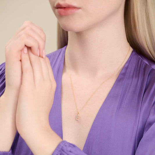 M by Monte Luna Lab-Grown Diamond Accent Initial E Pendant in 14K Yellow Gold Plated Sterling Silver front view
