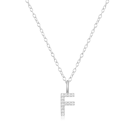 M by Monte Luna Lab-Grown Diamond Accent Initial F Pendant in Rhodium Plated Sterling Silver