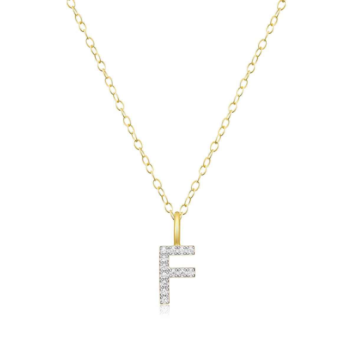 M by Monte Luna Lab-Grown Diamond Accent Initial F Pendant in 14K Yellow Gold Plated Sterling Silver