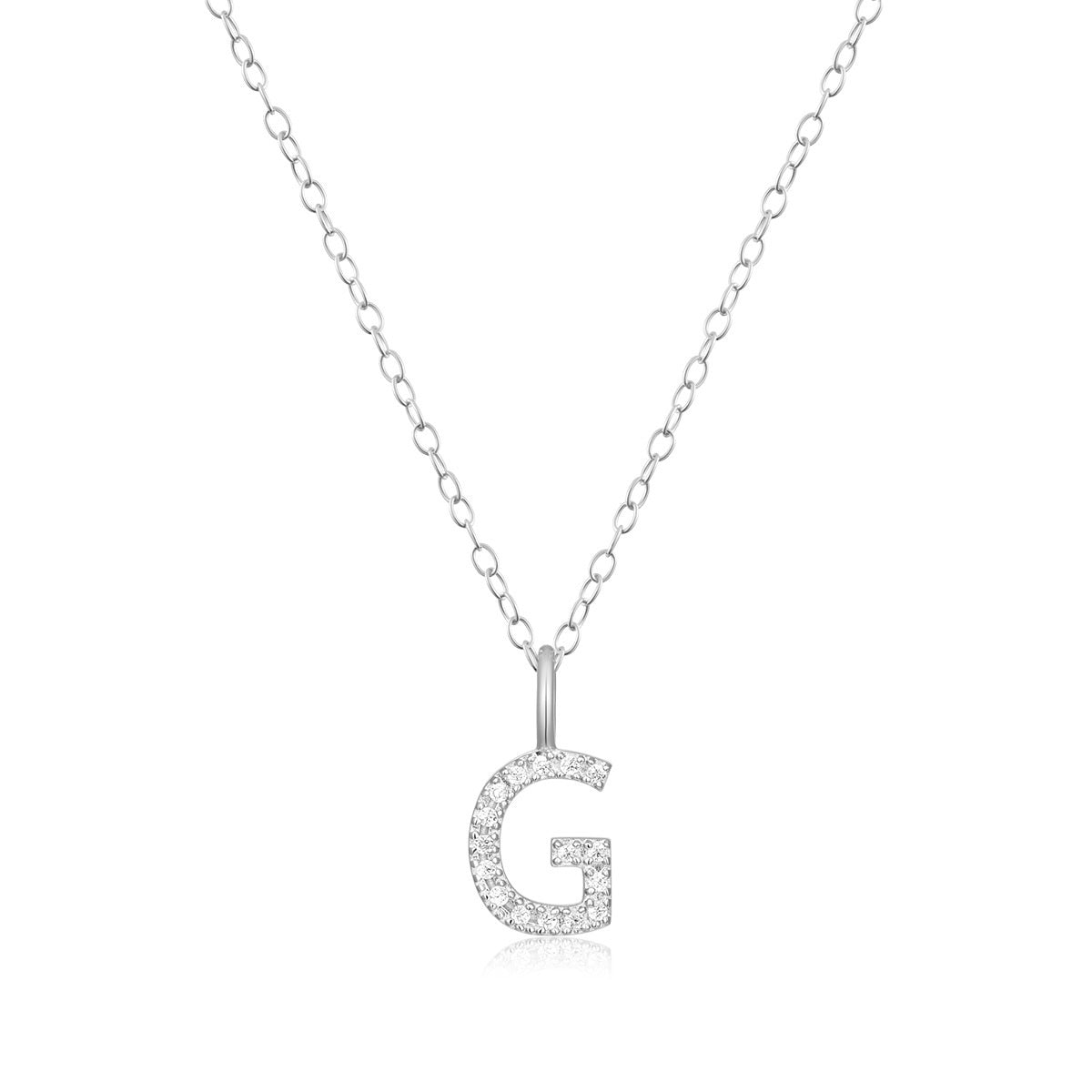M by Monte Luna Lab-Grown Diamond Accent Initial G Pendant in Rhodium Plated Sterling Silver