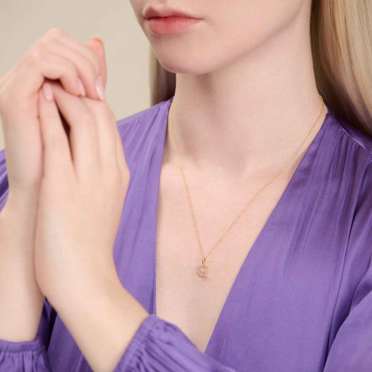 M by Monte Luna Lab-Grown Diamond Accent Initial G Pendant in 14K Yellow Gold Plated Sterling Silver front view