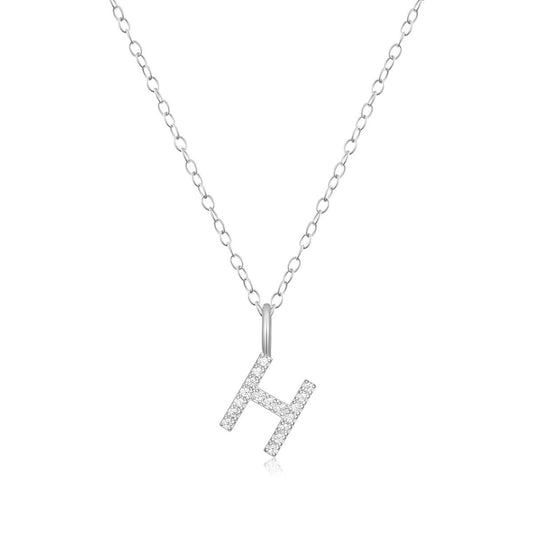 M by Monte Luna Lab-Grown Diamond Accent Initial H Pendant in Rhodium Plated Sterling Silver