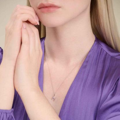 M by Monte Luna Lab-Grown Diamond Accent Initial H Pendant in Rhodium Plated Sterling Silver front view