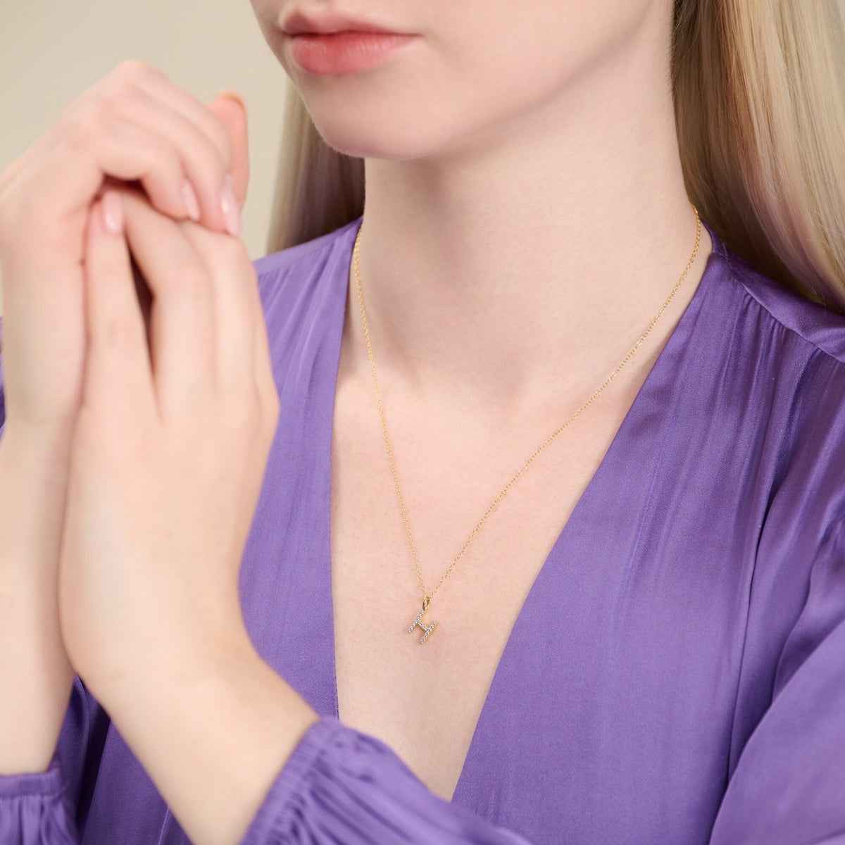 M by Monte Luna Lab-Grown Diamond Accent Initial H Pendant in 14K Yellow Gold Plated Sterling Silver front view