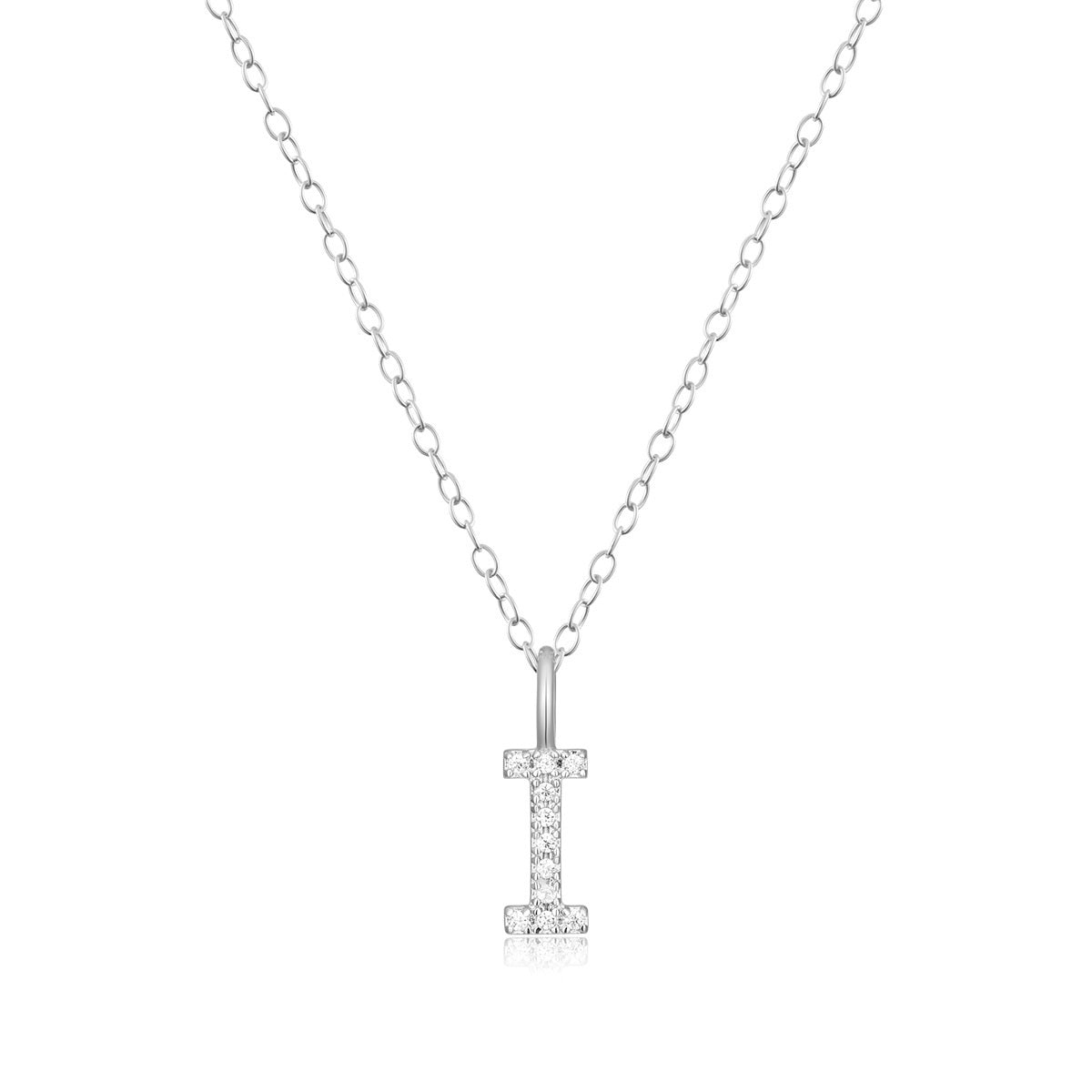 M by Monte Luna Lab-Grown Diamond Accent Initial I Pendant in Rhodium Plated Sterling Silver