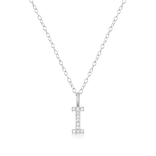 M by Monte Luna Lab-Grown Diamond Accent Initial I Pendant in Rhodium Plated Sterling Silver