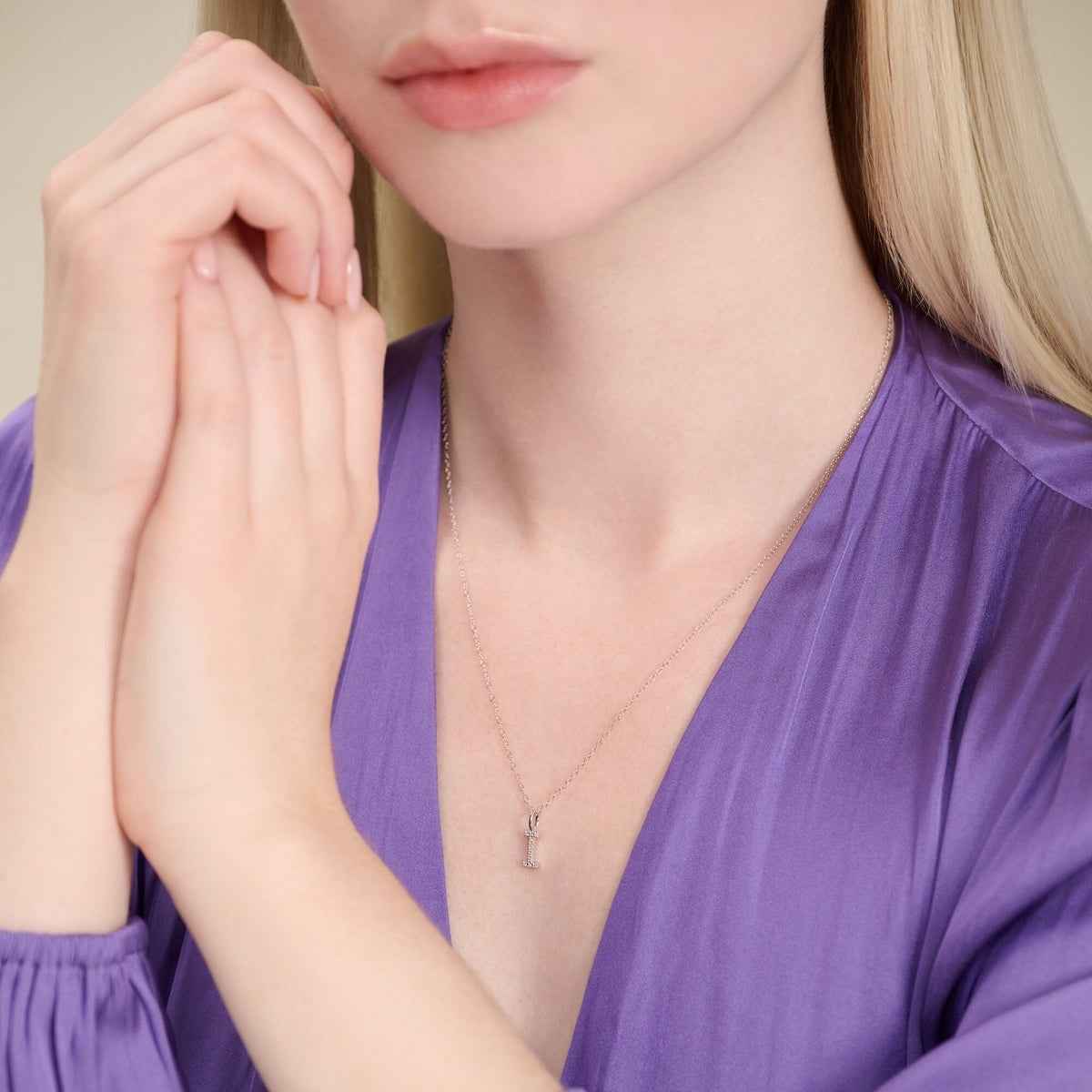 M by Monte Luna Lab-Grown Diamond Accent Initial I Pendant in Rhodium Plated Sterling Silver front view
