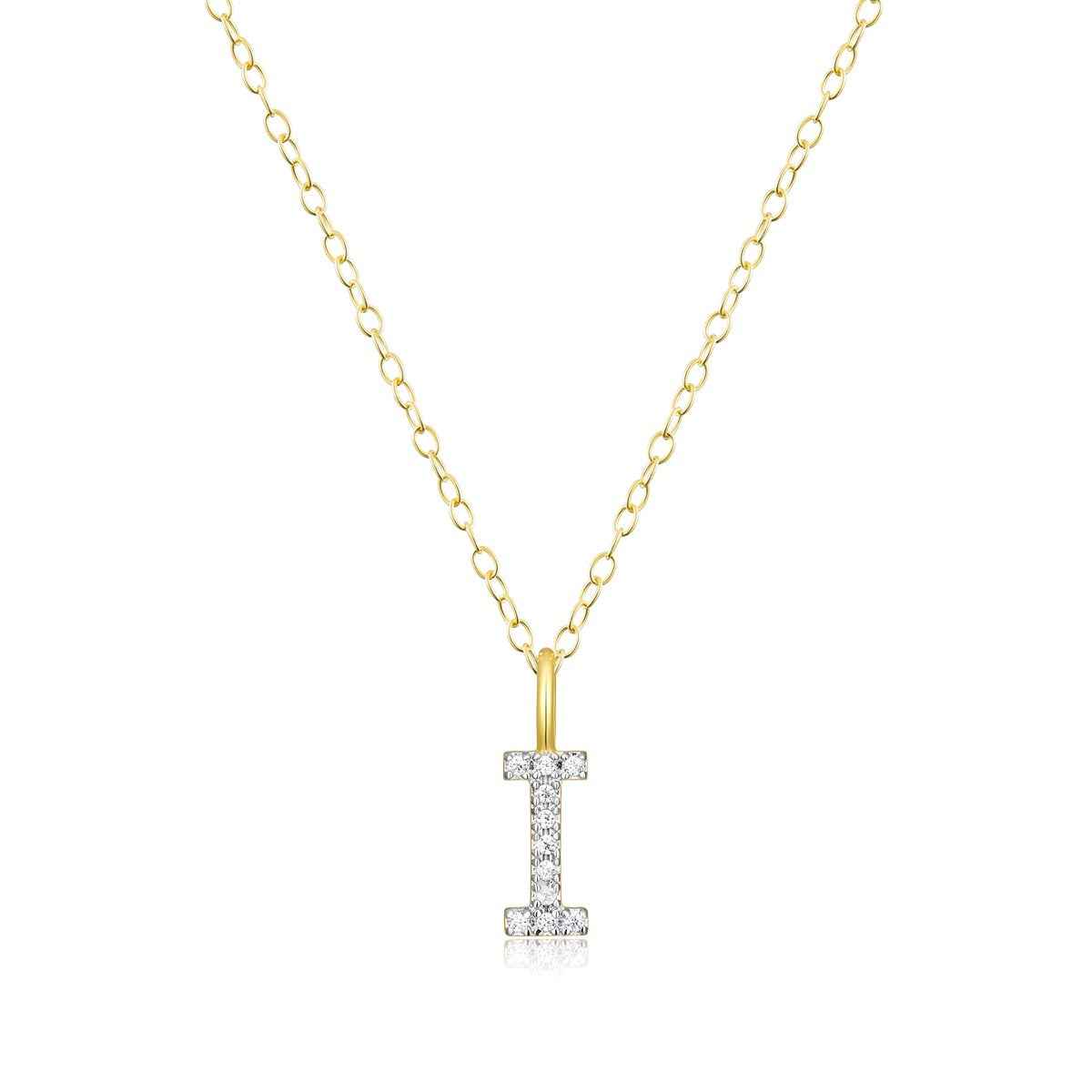 M by Monte Luna Lab-Grown Diamond Accent Initial I Pendant in 14K Yellow Gold Plated Sterling Silver