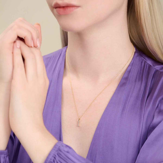 M by Monte Luna Lab-Grown Diamond Accent Initial I Pendant in 14K Yellow Gold Plated Sterling Silver front view