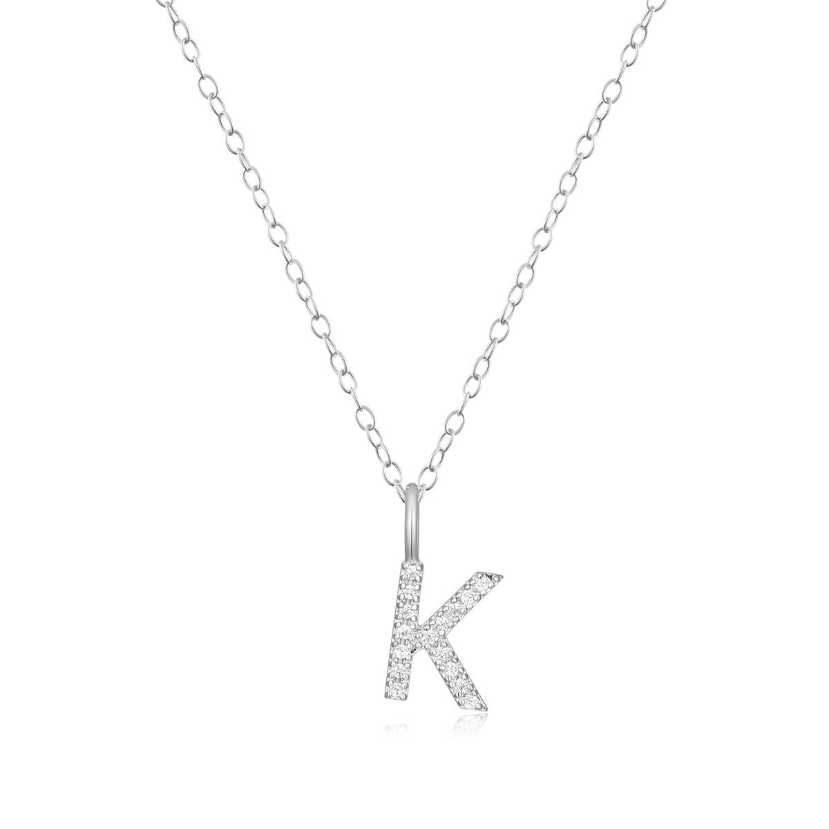 M by Monte Luna Lab-Grown Diamond Accent Initial K Pendant in Rhodium Plated Sterling Silver