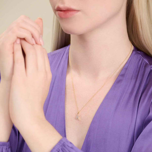 M by Monte Luna Lab-Grown Diamond Accent Initial K Pendant in 14K Yellow Gold Plated Sterling Silver front view