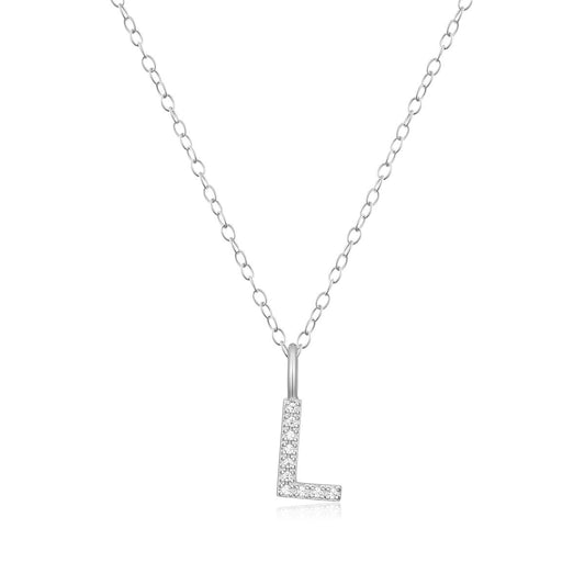 M by Monte Luna Lab-Grown Diamond Accent Initial L Pendant in Rhodium Plated Sterling Silver