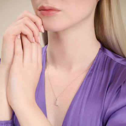 M by Monte Luna Lab-Grown Diamond Accent Initial L Pendant in Rhodium Plated Sterling Silver front view