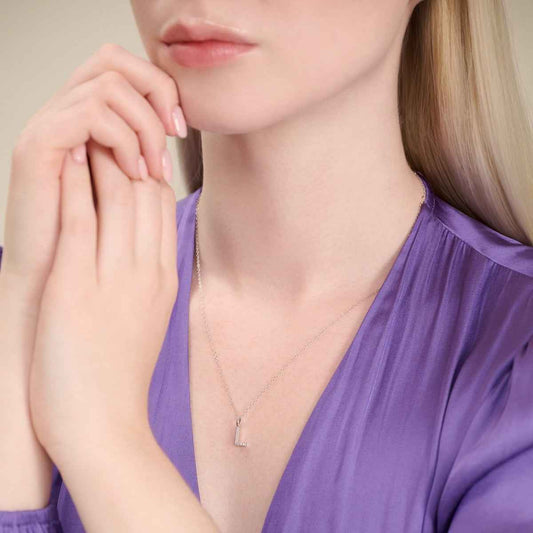 M by Monte Luna Lab-Grown Diamond Accent Initial L Pendant in Rhodium Plated Sterling Silver front view