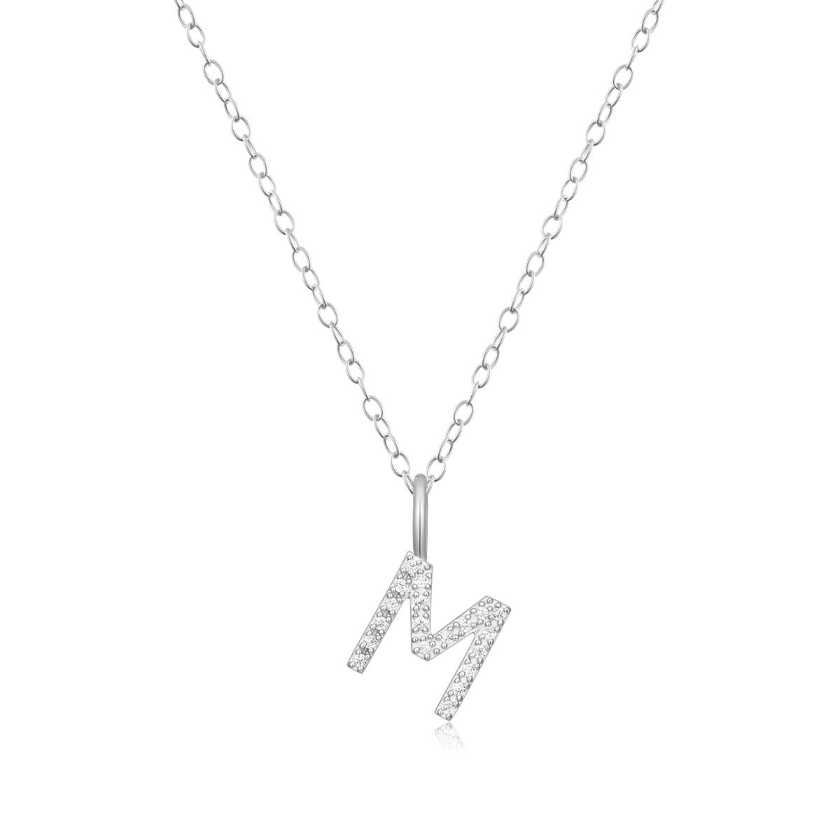 M by Monte Luna Lab-Grown Diamond Accent Initial M Pendant in Rhodium Plated Sterling Silver
