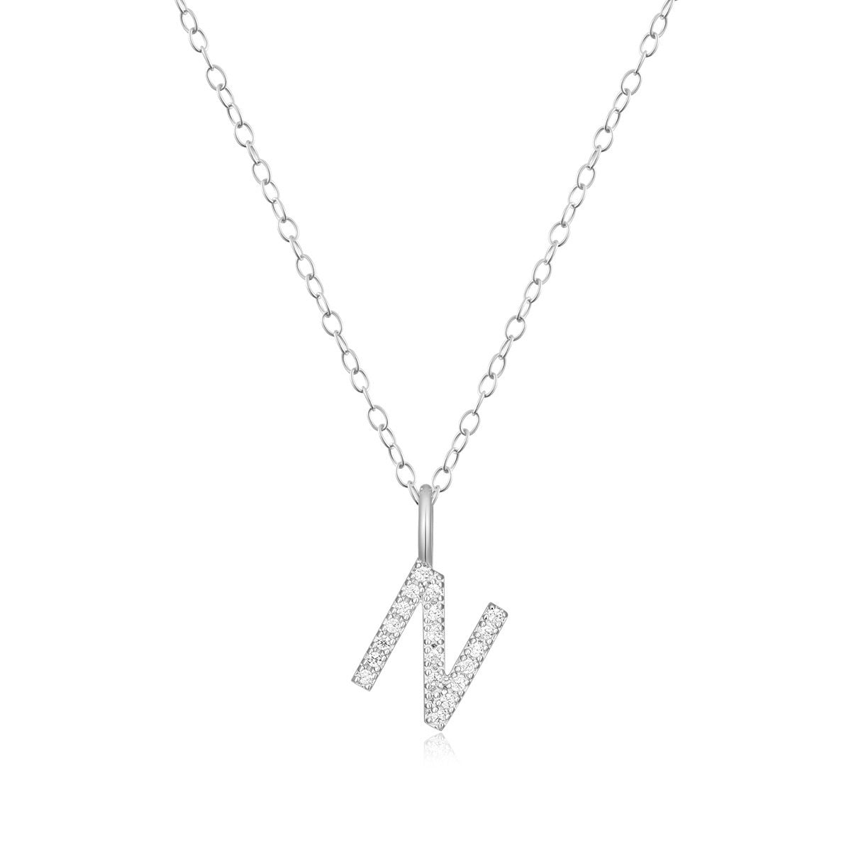 M by Monte Luna Lab-Grown Diamond Accent Initial N Pendant in Rhodium Plated Sterling Silver