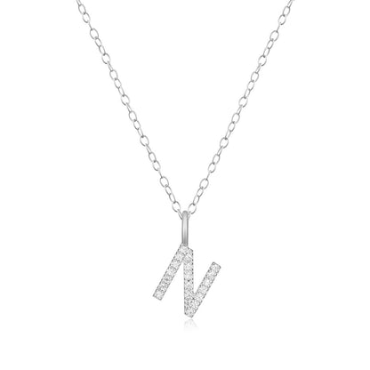 M by Monte Luna Lab-Grown Diamond Accent Initial N Pendant in Rhodium Plated Sterling Silver