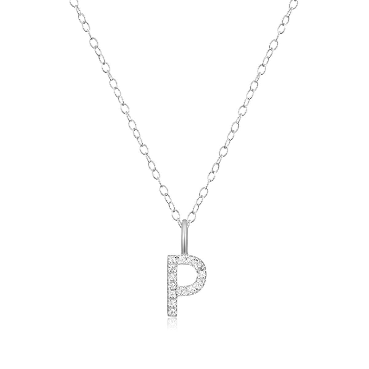 M by Monte Luna Lab-Grown Diamond Accent Initial P Pendant in Rhodium Plated Sterling Silver