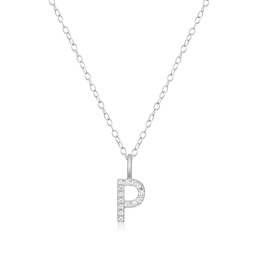 M by Monte Luna Lab-Grown Diamond Accent Initial P Pendant in Rhodium Plated Sterling Silver