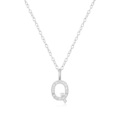 M by Monte Luna Lab-Grown Diamond Accent Initial Q Pendant in Rhodium Plated Sterling Silver