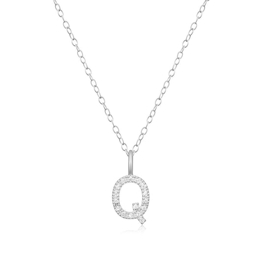 M by Monte Luna Lab-Grown Diamond Accent Initial Q Pendant in Rhodium Plated Sterling Silver