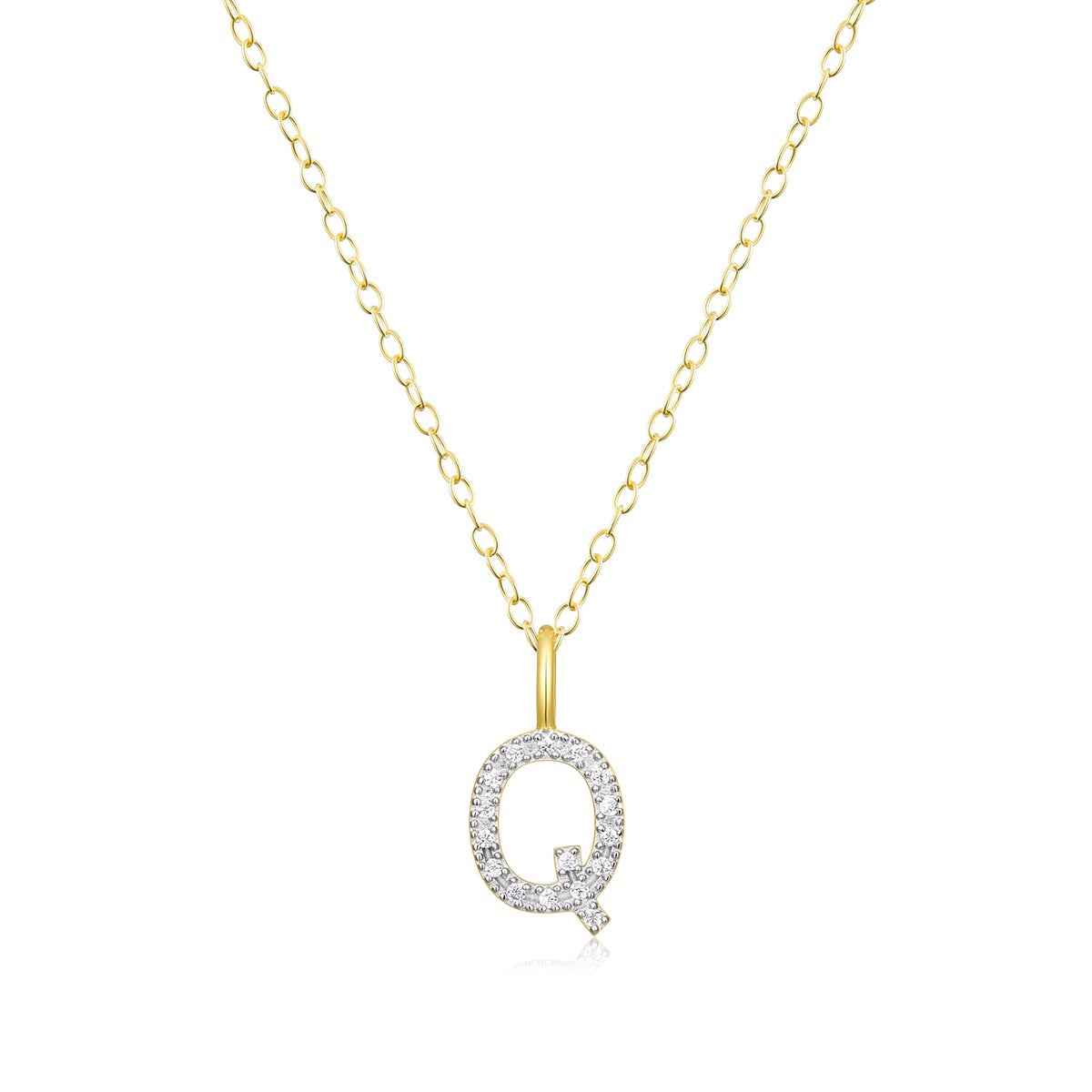M by Monte Luna Lab-Grown Diamond Accent Initial Q Pendant in 14K Yellow Gold Plated Sterling Silver