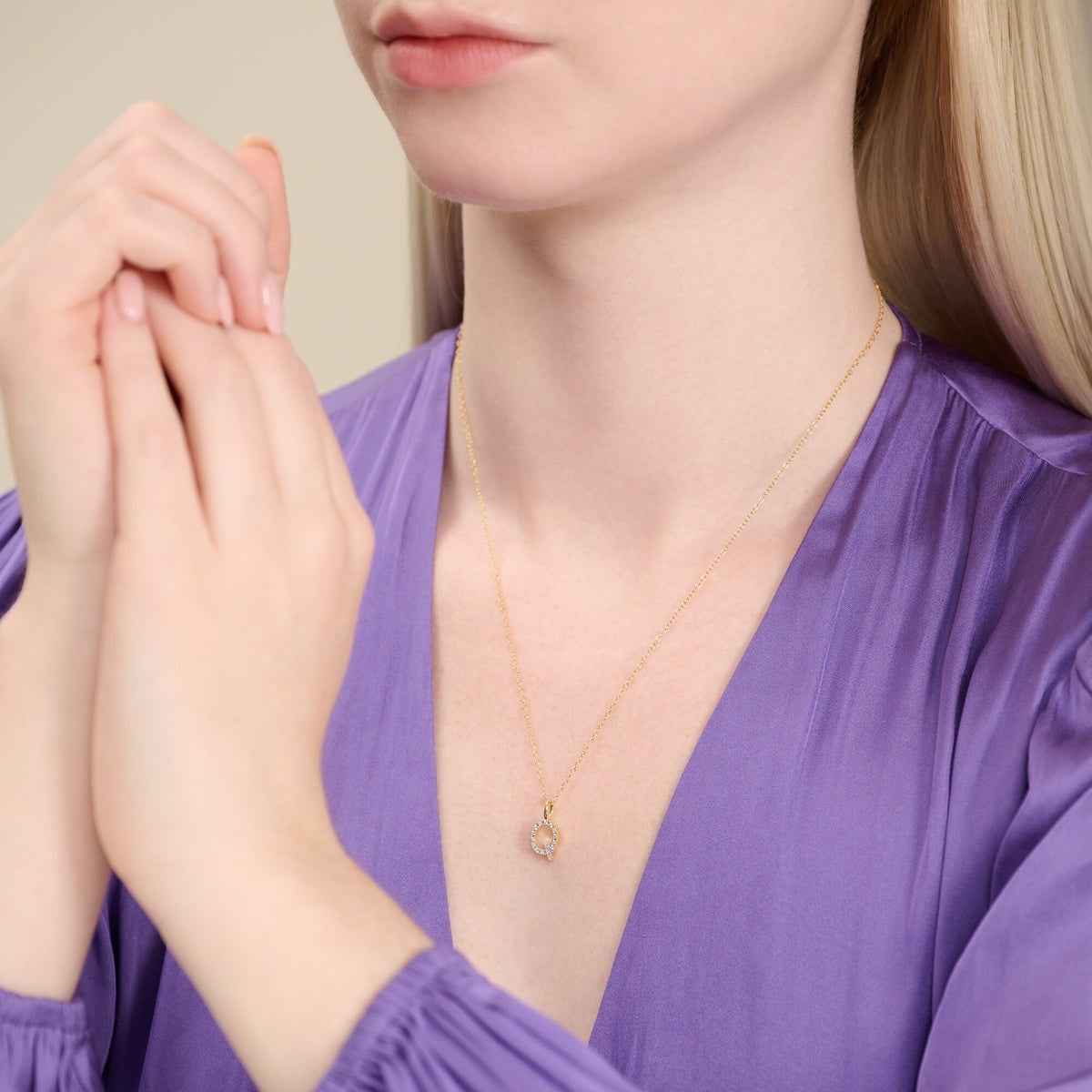 M by Monte Luna Lab-Grown Diamond Accent Initial Q Pendant in 14K Yellow Gold Plated Sterling Silver front view