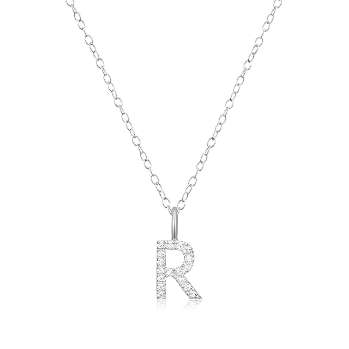 M by Monte Luna Lab-Grown Diamond Accent Initial R Pendant in Rhodium Plated Sterling Silver